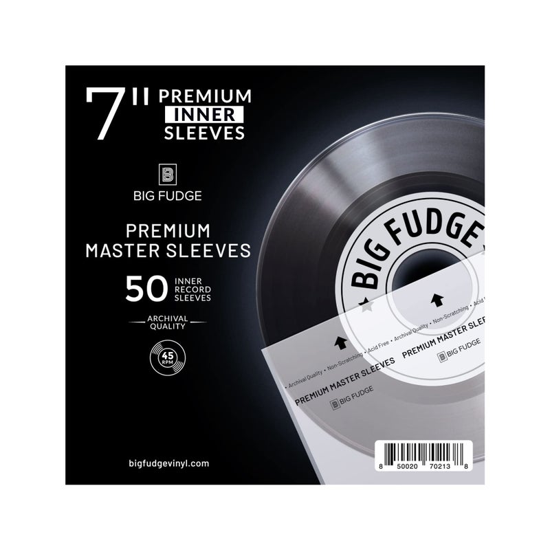 Big Fudge Vinyl Record Sleeves Inner - Vinyl Sleeves - Clear 3-Layer Album Covers with Anti-Static Rice Paper - Acid Free Protective Outer Cover for 7" Records - White, 50 Pack - Image 1